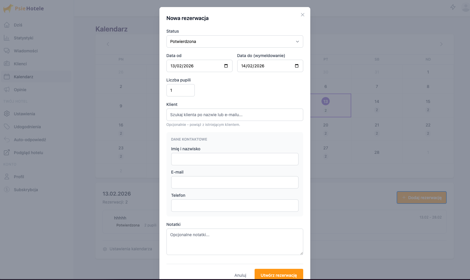 Formularz rezerwacji