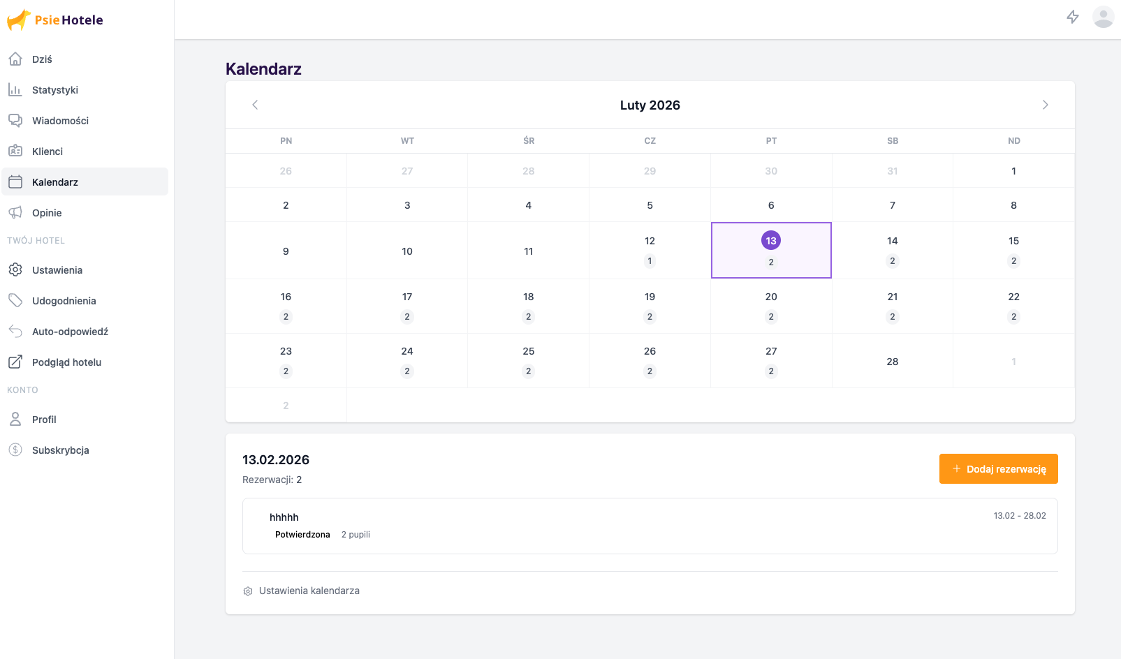 Kalendarz rezerwacji